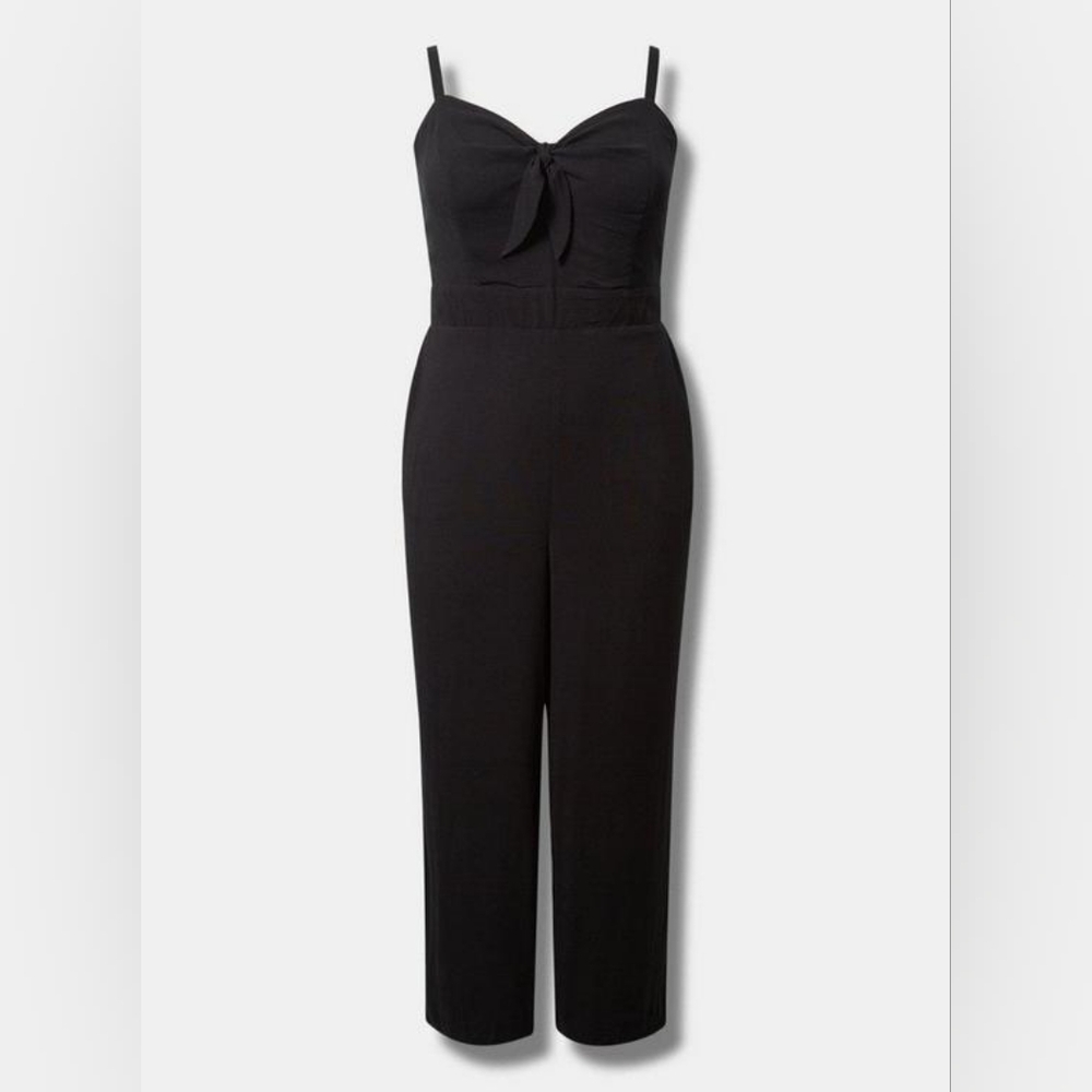 NWT Torrid Black Rayon Slub Tie Front Jumpsuit Size 1X 14-16